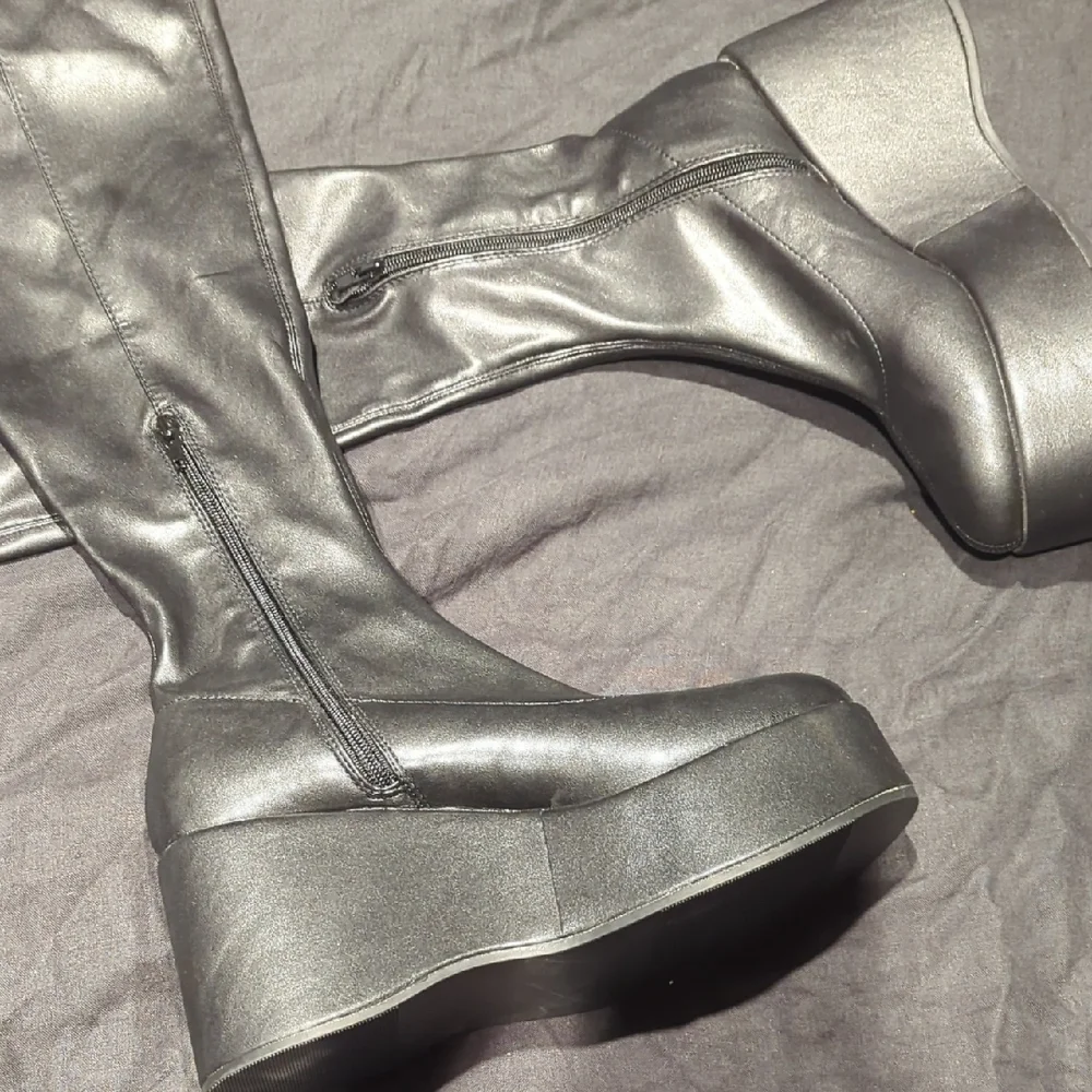 SOLD Black Baddie Goth Boots Y2K Platform Whimsigoth Knee-High Platform 9 - Picture 2 of 3